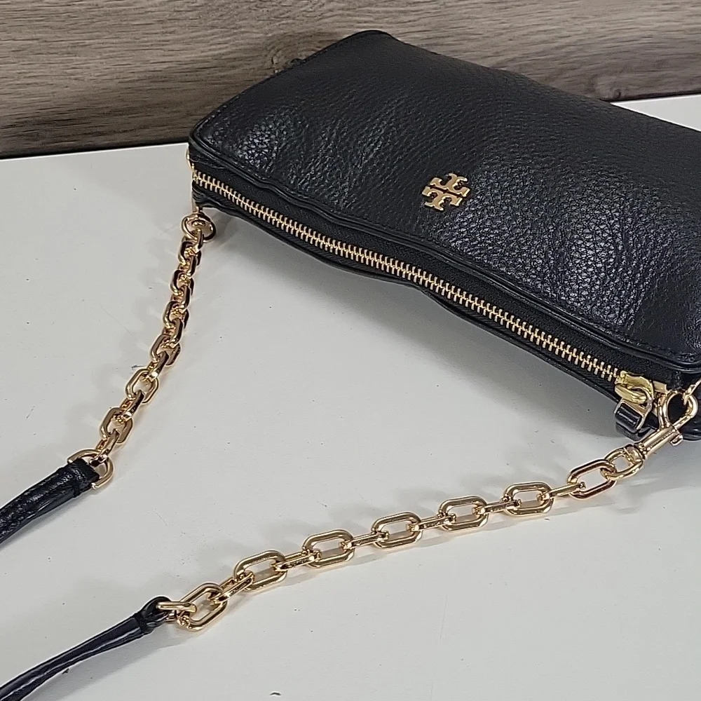 Tory Burch Black Leather Crossbody with Gold Chain Accents